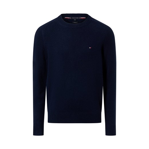 Tommy Hilfiger Męski wełniany sweter Mężczyźni Wełna granatowy jednolity ze sklepu vangraaf w kategorii Swetry męskie - zdjęcie 187496417