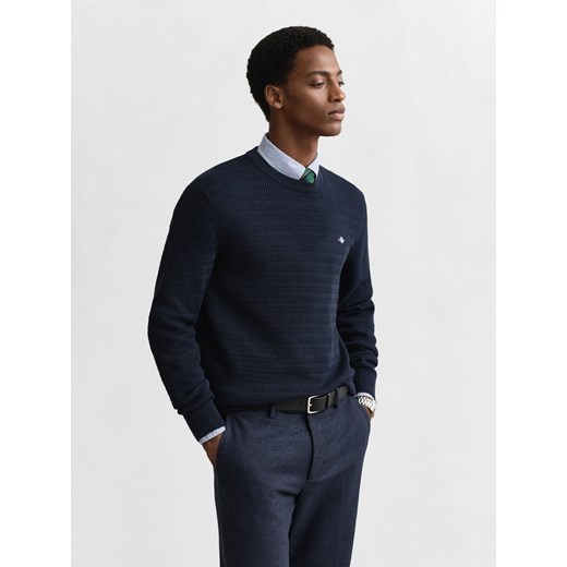 Gant Męski sweter z dzianiny Mężczyźni Bawełna granatowy wypukły wzór tkaniny ze sklepu vangraaf w kategorii Swetry męskie - zdjęcie 187496436