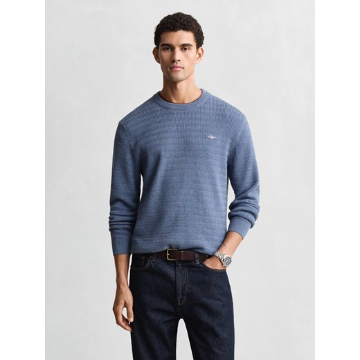 Gant Męski sweter z dzianiny Mężczyźni Bawełna niebieski wypukły wzór tkaniny ze sklepu vangraaf w kategorii Swetry męskie - zdjęcie 187496437