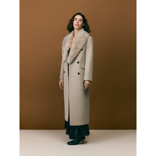 Reserved - Płaszcz z dodatkiem wełny - beżowy ze sklepu Reserved w kategorii Płaszcze damskie - zdjęcie 187496456