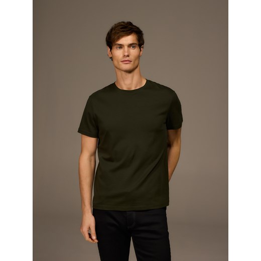 Reserved - T-shirt slim z bawełny merceryzowanej - zielony ze sklepu Reserved w kategorii T-shirty męskie - zdjęcie 187496935