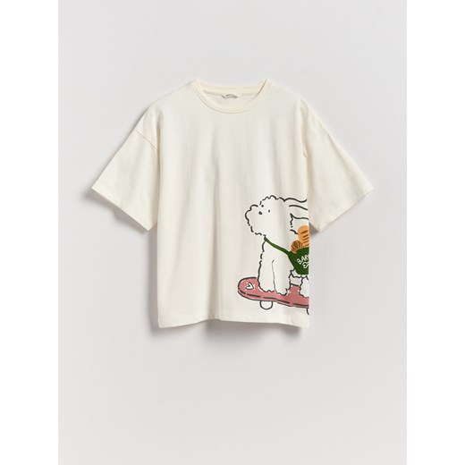 Reserved - T-shirt z nadrukiem - kremowy ze sklepu Reserved w kategorii Bluzki dziewczęce - zdjęcie 187497106