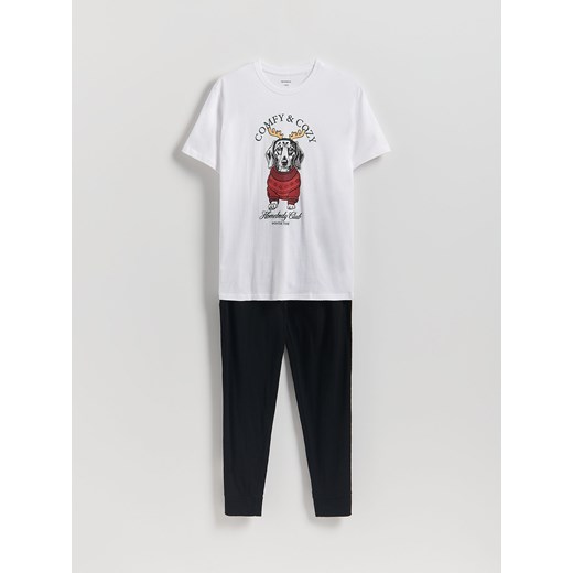 Reserved - Dwuczęściowa piżama ze świątecznym motywem - biały ze sklepu Reserved w kategorii Piżamy męskie - zdjęcie 187498628
