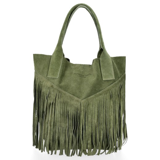 Firmowy Włoski Shopper w stylu Boho Vittoria Gotti Zielona ze sklepu PaniTorbalska w kategorii Torby Shopper bag - zdjęcie 187498825