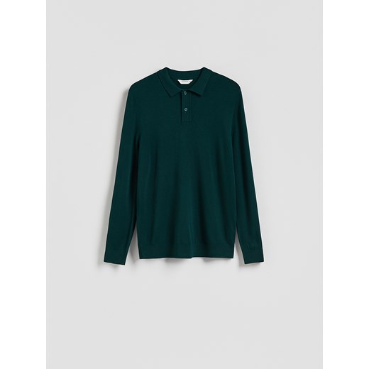 Reserved - Wiskozowy sweter polo - ciemnozielony Reserved XXL Reserved