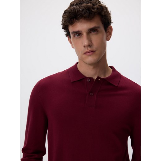 Reserved - Wiskozowy sweter polo - bordowy ze sklepu Reserved w kategorii Swetry męskie - zdjęcie 187499429