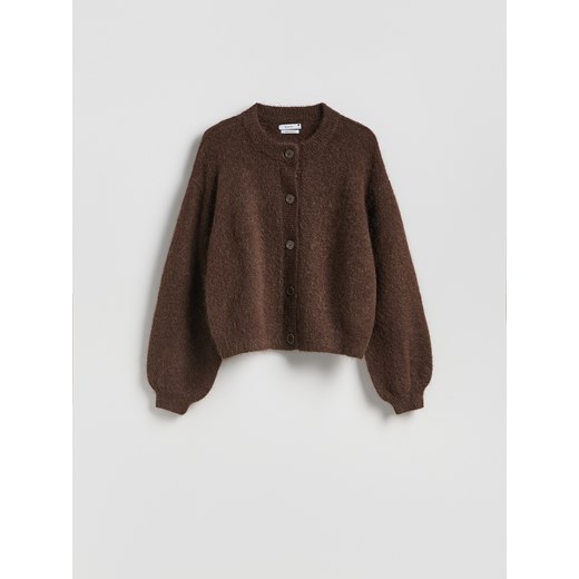 Reserved - Kardigan z wełną - ciemnobrązowy ze sklepu Reserved w kategorii Swetry damskie - zdjęcie 187499595