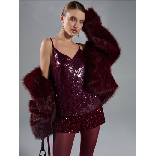 Sinsay - Elegancki top z połyskującymi aplikacjami - bordowy ze sklepu Sinsay w kategorii Bluzki damskie - zdjęcie 187500488