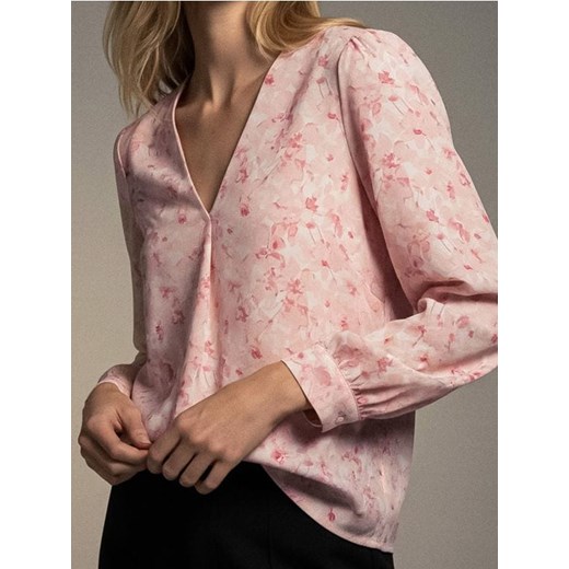 Sinsay - Bluzka koszulowa z dekoltem V w kwiaty z wiskozy - różowy ze sklepu Sinsay w kategorii Bluzki damskie - zdjęcie 187500516