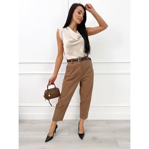Karmelowe Spodnie z Paskiem Modnakiecka.pl 44 ModnaKiecka.pl