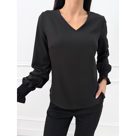 Czarna Klasyczna Bluzka z Gumką ze sklepu ModnaKiecka.pl w kategorii Bluzki damskie - zdjęcie 187501038