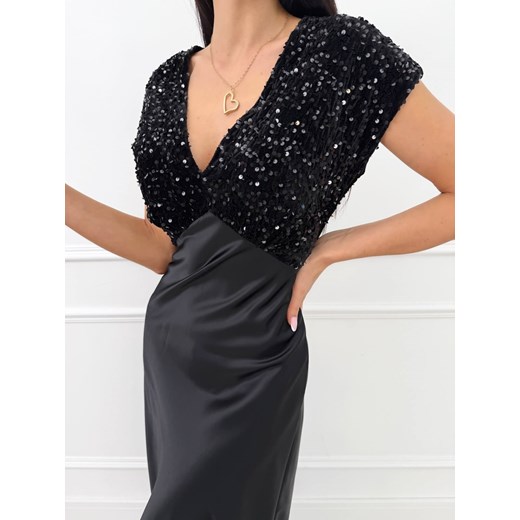 Czarna Sukienka Maxi z Cekinową Górą Modnakiecka.pl 40 ModnaKiecka.pl