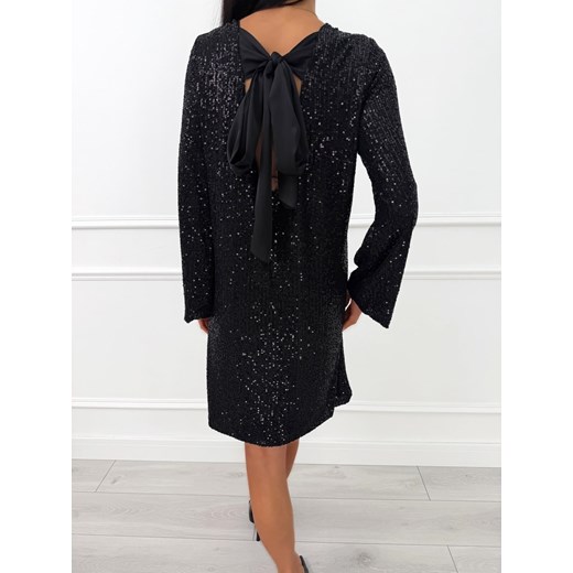Czarna Cekinowa Sukienka z Kokardą Modnakiecka.pl 44 ModnaKiecka.pl