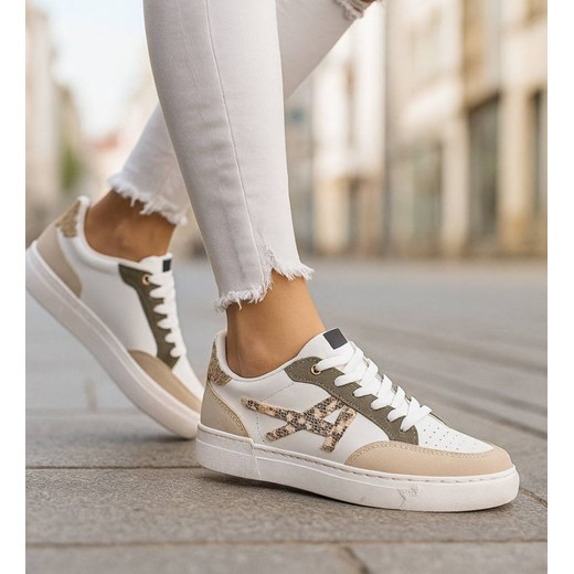 Trampki damskie sznurowane biało zielone /J4-4 H2 18481 W16-6/ ze sklepu Pantofelek24.pl w kategorii Trampki damskie - zdjęcie 187502505