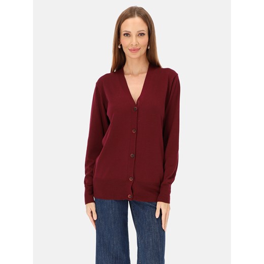 Bordowy włoski kardigan damski na guziki L’AF Amelia ze sklepu Eye For Fashion w kategorii Swetry damskie - zdjęcie 187503029