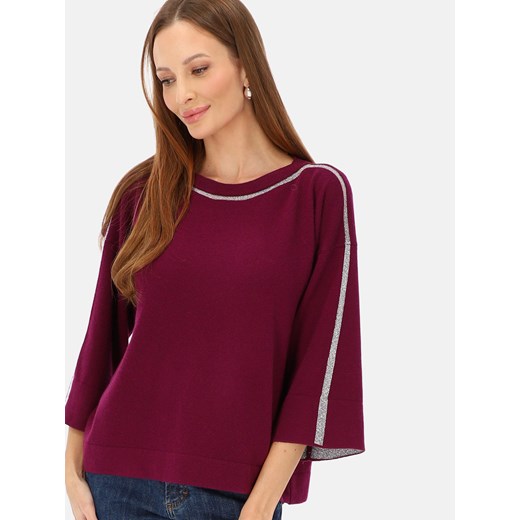 Fioletowy sweter z akcentem przy dekolcie i na rękawach L'AF Pamela ze sklepu Eye For Fashion w kategorii Swetry damskie - zdjęcie 187503057
