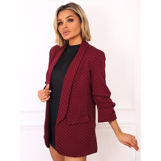 MARYNARKA ZDOBIONA CYRKONIAMI- BORDOWA ze sklepu olika.com.pl w kategorii Marynarki damskie - zdjęcie 187503116