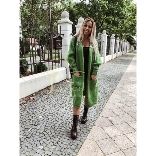 długi sweter kardigan mia z guzikami polski producent j&k premium - zielony ze sklepu STYLOWO w kategorii Swetry damskie - zdjęcie 187503445