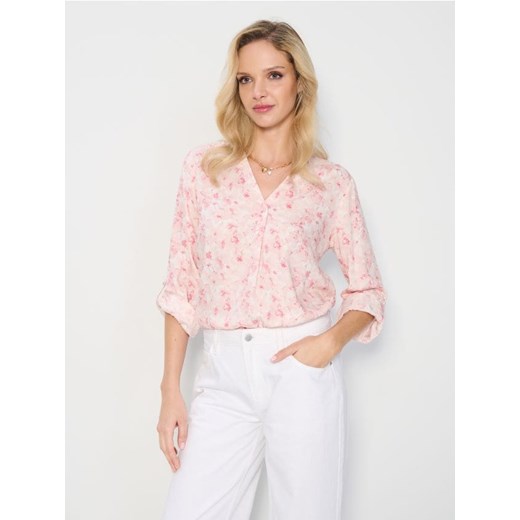 Sinsay - Bluzka koszulowa z dekoltem V w kwiaty z wiskozy - różowy ze sklepu Sinsay w kategorii Bluzki damskie - zdjęcie 187504015