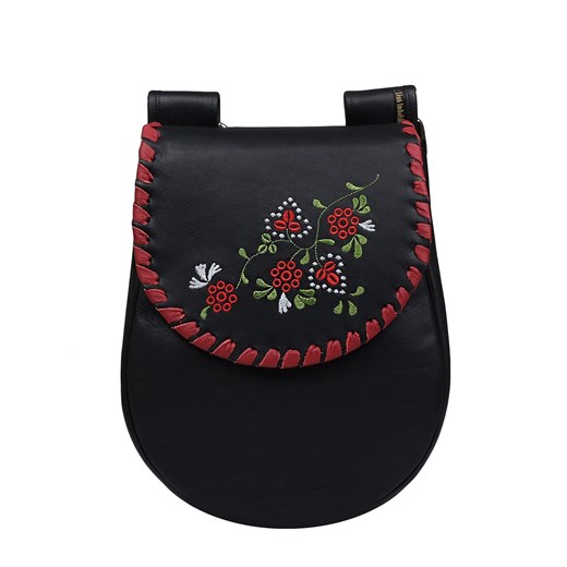 czarna torebka skórzana na ramię Basia Flo z haftem ze sklepu Słoń Torbalski w kategorii Listonoszki - zdjęcie 187506729