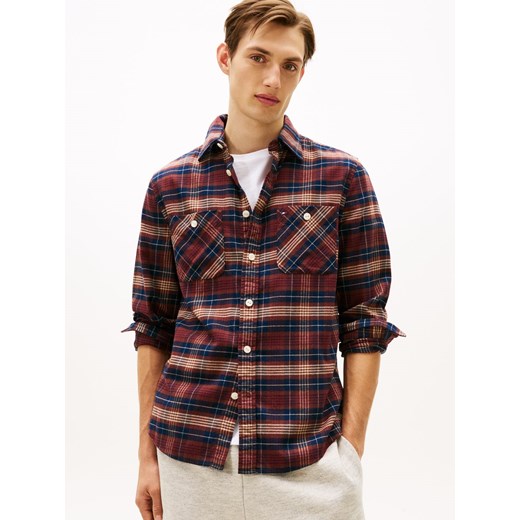 Tommy Hilfiger Męska koszula flanelowa Mężczyźni Regular Fit Bawełna bordowy w kratkę ze sklepu vangraaf w kategorii Koszule męskie - zdjęcie 187506787