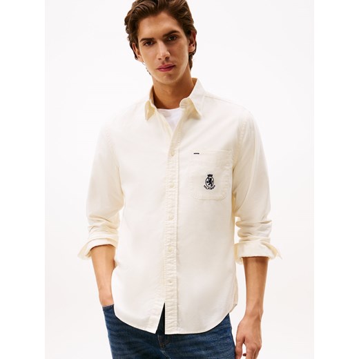 Tommy Hilfiger Męska koszula bawełniana Mężczyźni Regular Fit Bawełna écru jednolity ze sklepu vangraaf w kategorii Koszule męskie - zdjęcie 187506788