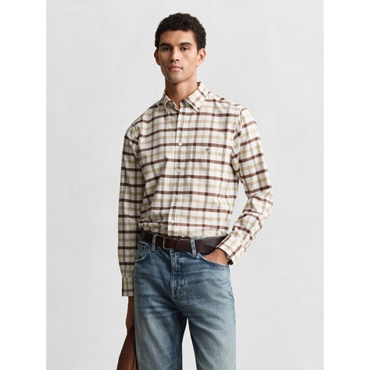 Gant Męska koszula casual Mężczyźni Regular Fit Bawełna beżowy w kratkę ze sklepu vangraaf w kategorii Koszule męskie - zdjęcie 187506796