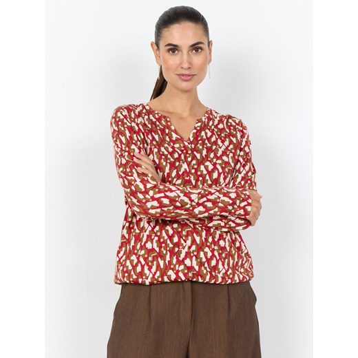 soyaconcept® Damska koszulka z długim rękawem - SC-Felicity Kobiety Bawełna czerwony wzorzysty ze sklepu vangraaf w kategorii Bluzki damskie - zdjęcie 187506797
