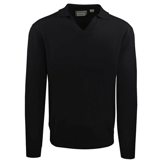 Męski, Lekki Sweter z Otwartym Kołnierzykiem Polo - Brave Soul - Czarny SWBRSAW25elijahBLACK ze sklepu JegoSzafa.pl w kategorii Swetry męskie - zdjęcie 187506836