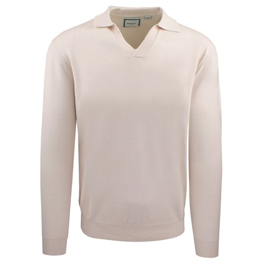 Męski, Lekki Sweter z Otwartym Kołnierzykiem Polo - Brave Soul - Kremowy SWBRSAW25elijahCREAM ze sklepu JegoSzafa.pl w kategorii Swetry męskie - zdjęcie 187506839