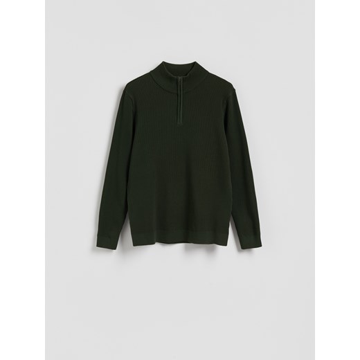 Reserved - Sweter z rozpinaną stójką - ciemnozielony Reserved XL Reserved