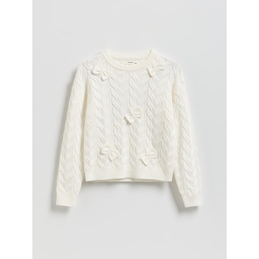 Reserved - Dzianinowy sweter z kokardami - złamana biel Reserved 152 (11 lat) Reserved