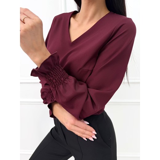 Burgundowa Klasyczna Bluzka z Gumką ze sklepu ModnaKiecka.pl w kategorii Bluzki damskie - zdjęcie 187508436
