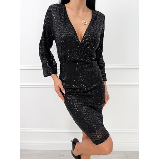 Czarna Kopertowa Cekinowa Sukienka Modnakiecka.pl 38 ModnaKiecka.pl