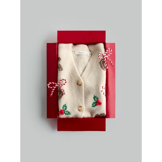 Reserved - Świąteczny kardigan - kremowy ze sklepu Reserved w kategorii Swetry dziewczęce - zdjęcie 187508986