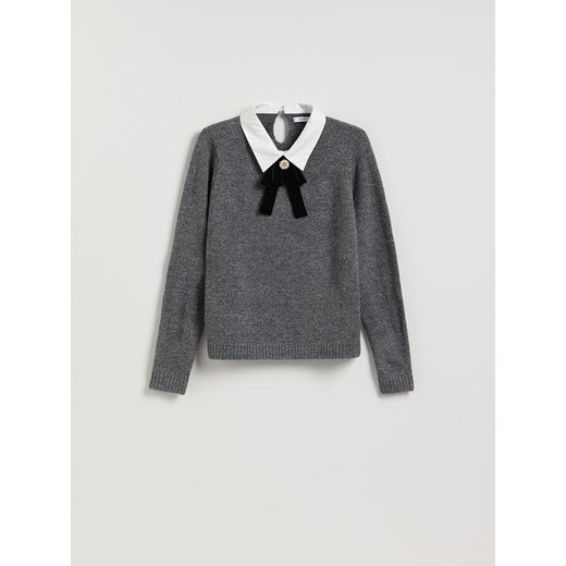 Reserved - Sweter z ozdobnym kołnierzem - szary ze sklepu Reserved w kategorii Swetry damskie - zdjęcie 187510376