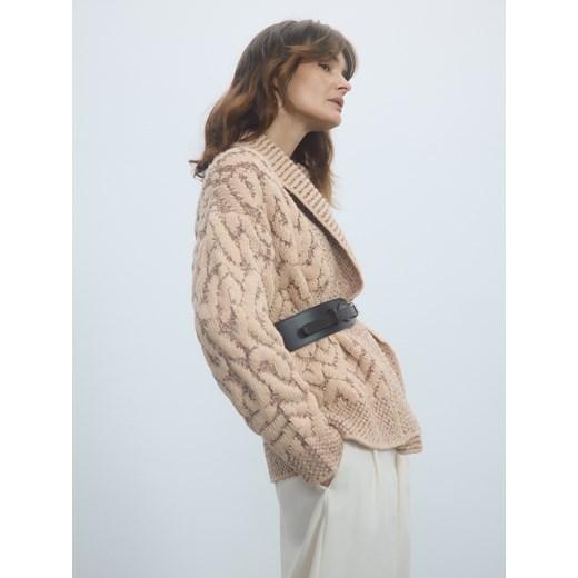 Reserved - Kardigan z paskiem - kremowy ze sklepu Reserved w kategorii Swetry damskie - zdjęcie 187510456