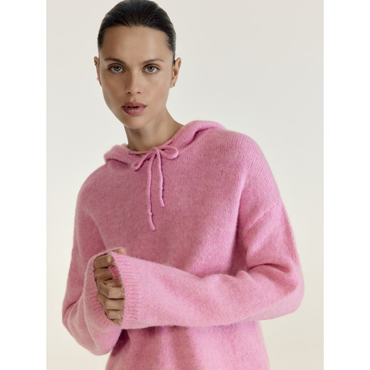 Reserved - Sweter z kapturem z wełną - różowy ze sklepu Reserved w kategorii Swetry damskie - zdjęcie 187510635