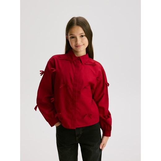 Reserved - Krótka koszula z kokardkami - czerwony ze sklepu Reserved w kategorii Koszule dziewczęce - zdjęcie 187511247