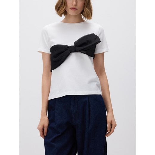 Reserved - T-shirt z kokardą - biały ze sklepu Reserved w kategorii Bluzki damskie - zdjęcie 187511297