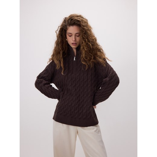 Reserved - Sweter z zapięciem na zamek - ciemnobrązowy ze sklepu Reserved w kategorii Swetry damskie - zdjęcie 187511306