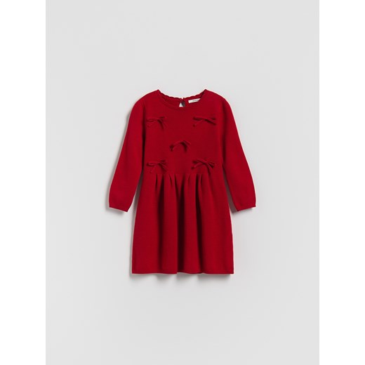 Reserved - Dzianinowa sukienka z kokardkami - czerwony ze sklepu Reserved w kategorii Sukienki dziewczęce - zdjęcie 187511647