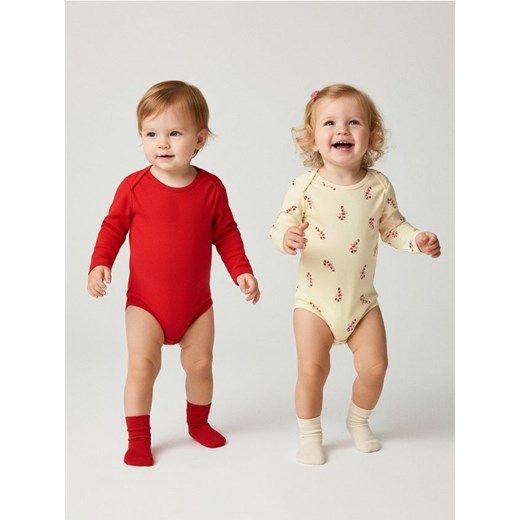 Sinsay - Bawełniane body z motywem świątecznym 2 pack - kremowy ze sklepu Sinsay w kategorii Body niemowlęce - zdjęcie 187513448