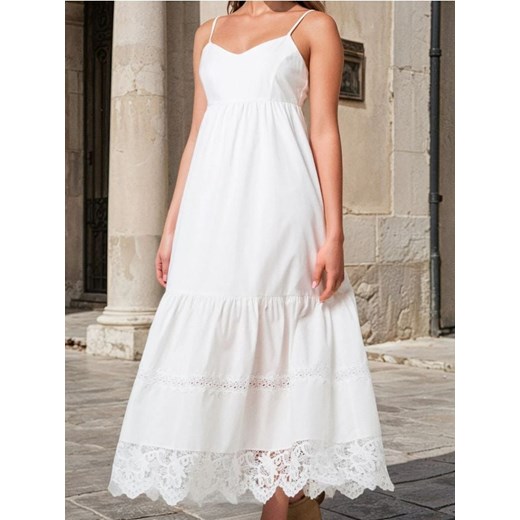 Sinsay - Sukienka midi z koronkowym wykończeniem - biały ze sklepu Sinsay w kategorii Sukienki - zdjęcie 187513568