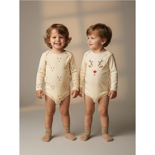 Sinsay - Body z motywem świątecznym 2 pack - kremowy ze sklepu Sinsay w kategorii Body niemowlęce - zdjęcie 187513625