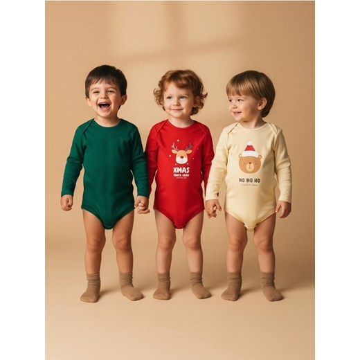 Sinsay - Body z motywem świątecznym 3 pack - czerwony ze sklepu Sinsay w kategorii Odzież dla niemowląt - zdjęcie 187513627