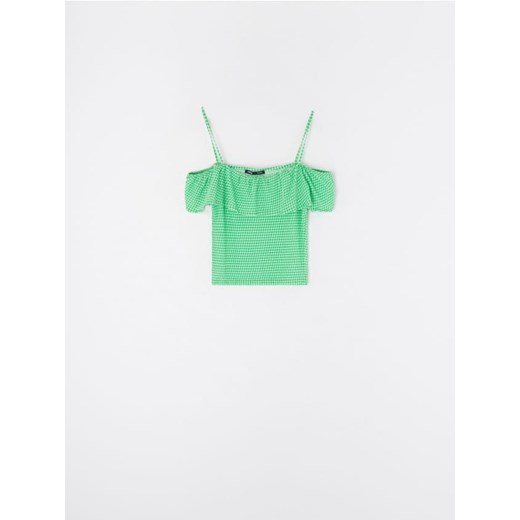 Sinsay - Top na ramiączkach z falbaną przy dekolcie - zielony ze sklepu Sinsay w kategorii Bluzki damskie - zdjęcie 187513687