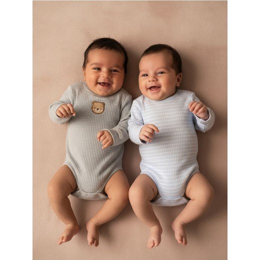 Sinsay - Bawełniane body z długim rękawem 2 pack - szary ze sklepu Sinsay w kategorii Body niemowlęce - zdjęcie 187513717