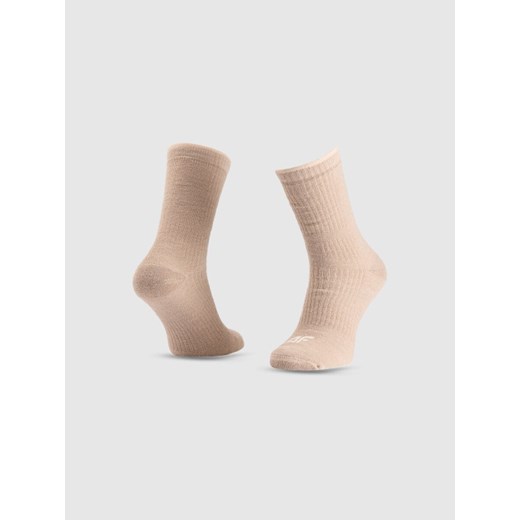Damskie skarpety treningowe 4F 4FRAW25UFSOF278 - beżowe ze sklepu Sportstylestory.com w kategorii Skarpetki damskie - zdjęcie 187513955