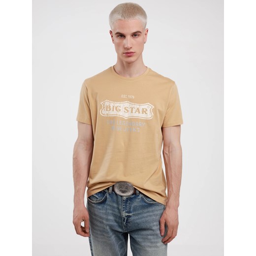 Koszulka męska z nadrukiem beżowa Millaner 805 ze sklepu Big Star w kategorii T-shirty męskie - zdjęcie 187514406